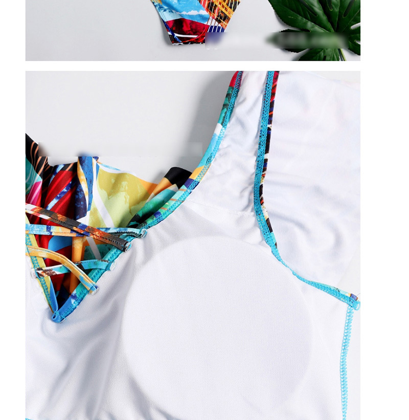  White Flower Print High Waist Lotus Leaf Split Swimsuit,Swimwear Plus Size