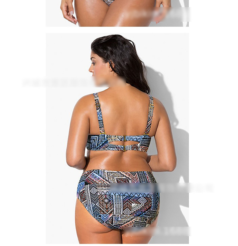  Color Printed High Waist Split Swimsuit,Swimwear Plus Size