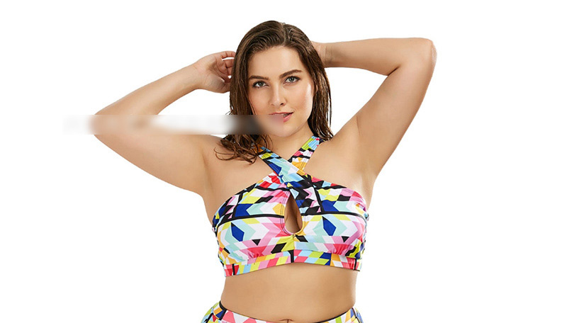  Color Printed Striped High Waist Split Swimsuit,Swimwear Plus Size
