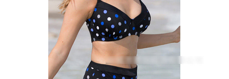  Black Polka-dot High Waist Split Swimsuit,Swimwear Plus Size