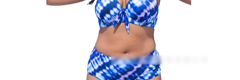  Blue Printed Gradient High Waist Split Swimsuit,Swimwear Plus Size