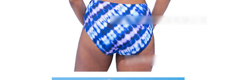  Blue Printed Gradient High Waist Split Swimsuit,Swimwear Plus Size