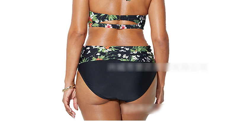  Green Printed Tether High Waist Split Swimsuit,Swimwear Plus Size