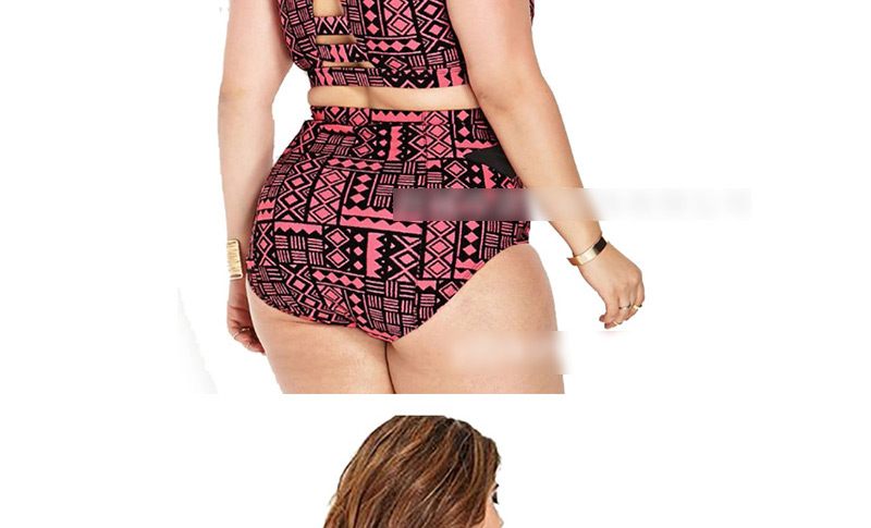  Red Printed Twisted Rope High Waist Split Swimsuit,Swimwear Plus Size