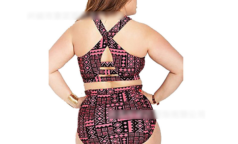  Red Printed Twisted Rope High Waist Split Swimsuit,Swimwear Plus Size