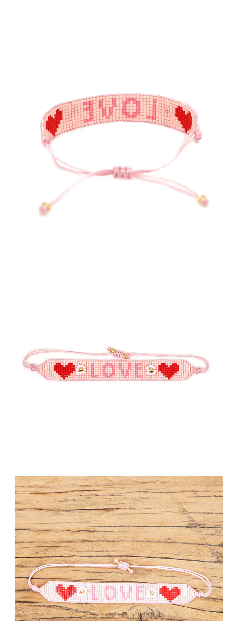  Pink Rice Beads Woven Letters Love Bracelet,Beaded Bracelet