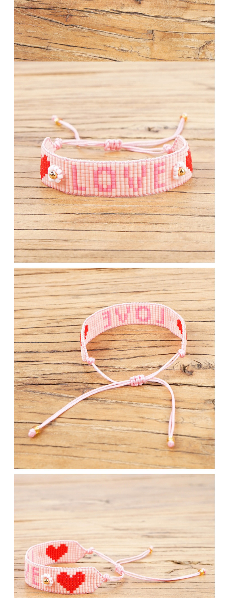  Pink Rice Beads Woven Letters Love Bracelet,Beaded Bracelet