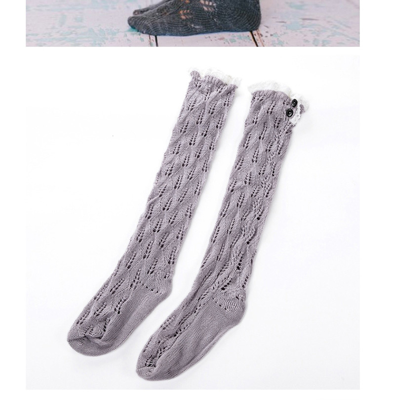 Fashion Gray Lace Side Tube Pile Wool Socks,Fashion Socks