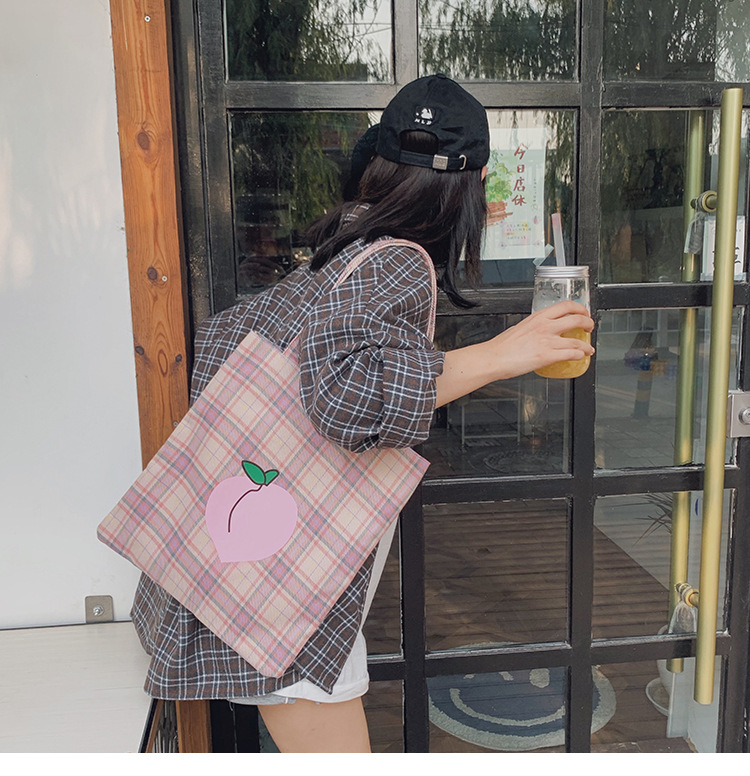 Fashion Peach Fruit Printed Canvas Shoulder Crossbody Bag,Messenger bags