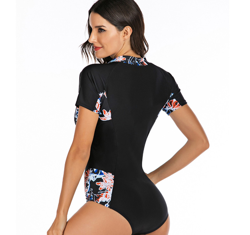 Fashion Black Siamese Short-sleeved Surf Suit,One Pieces
