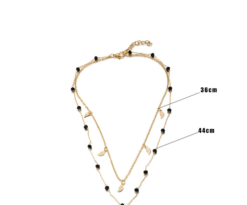 Fashion Gold Black Beads Alloy Leaf Chain Multilayer Necklace,Multi Strand Necklaces