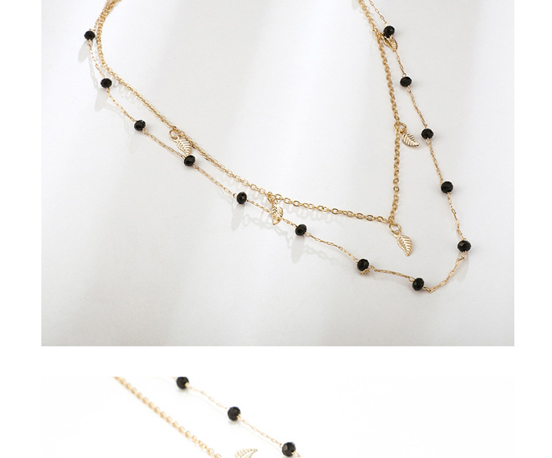 Fashion Gold Black Beads Alloy Leaf Chain Multilayer Necklace,Multi Strand Necklaces