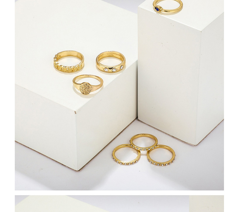 Fashion Gold Eye Geometry Twist Rhinestone Alloy Ring Set Of 7,Fashion Rings