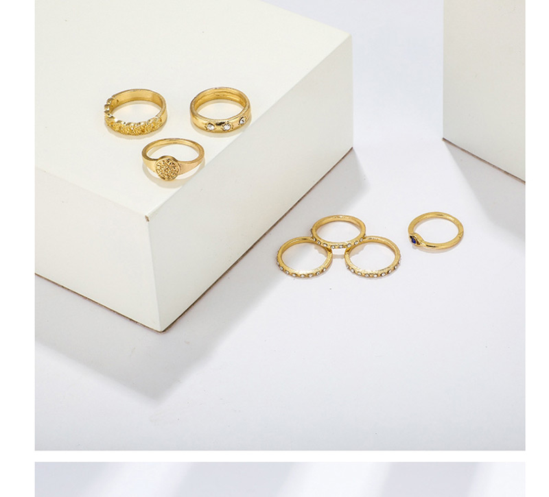 Fashion Gold Eye Geometry Twist Rhinestone Alloy Ring Set Of 7,Fashion Rings