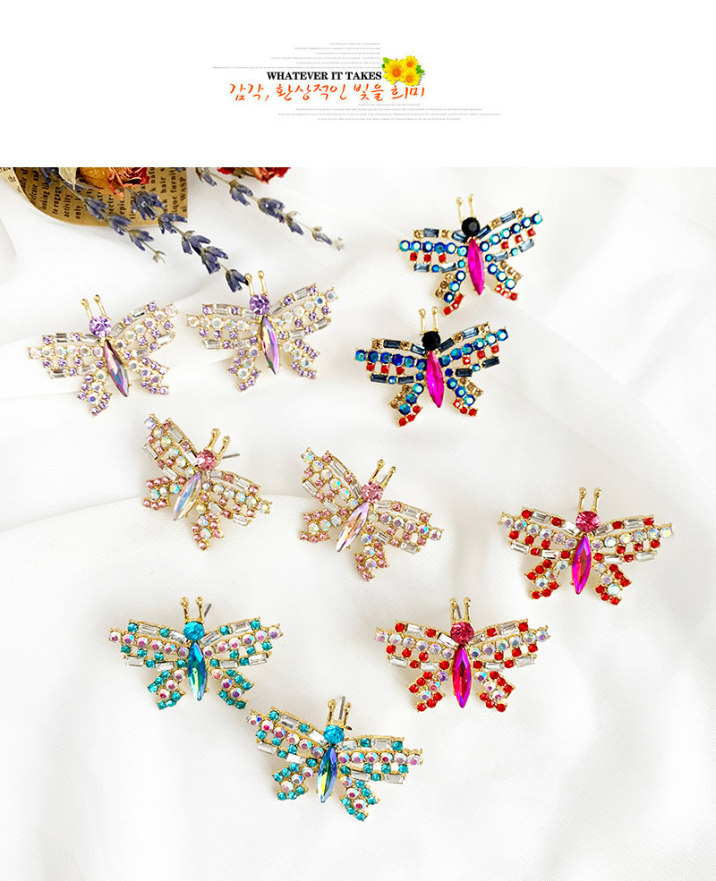 Fashion Purple Alloy Diamond Butterfly Stud Earrings,Stud Earrings
