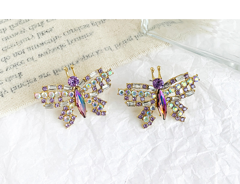 Fashion Red Alloy Diamond Butterfly Stud Earrings,Stud Earrings