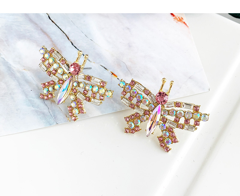 Fashion Pink Alloy Diamond Butterfly Stud Earrings,Stud Earrings