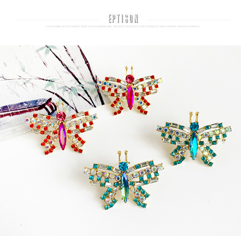 Fashion Color Alloy Diamond Butterfly Stud Earrings,Stud Earrings