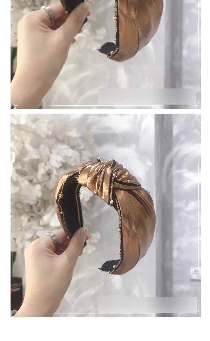 Fashion Copper Pu Fabric Beaded Knotted Wide-brimmed Headband,Head Band