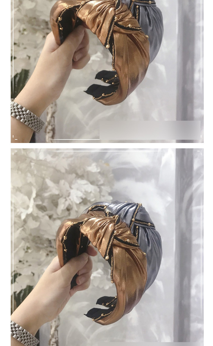 Fashion Copper Pu Fabric Beaded Knotted Wide-brimmed Headband,Head Band