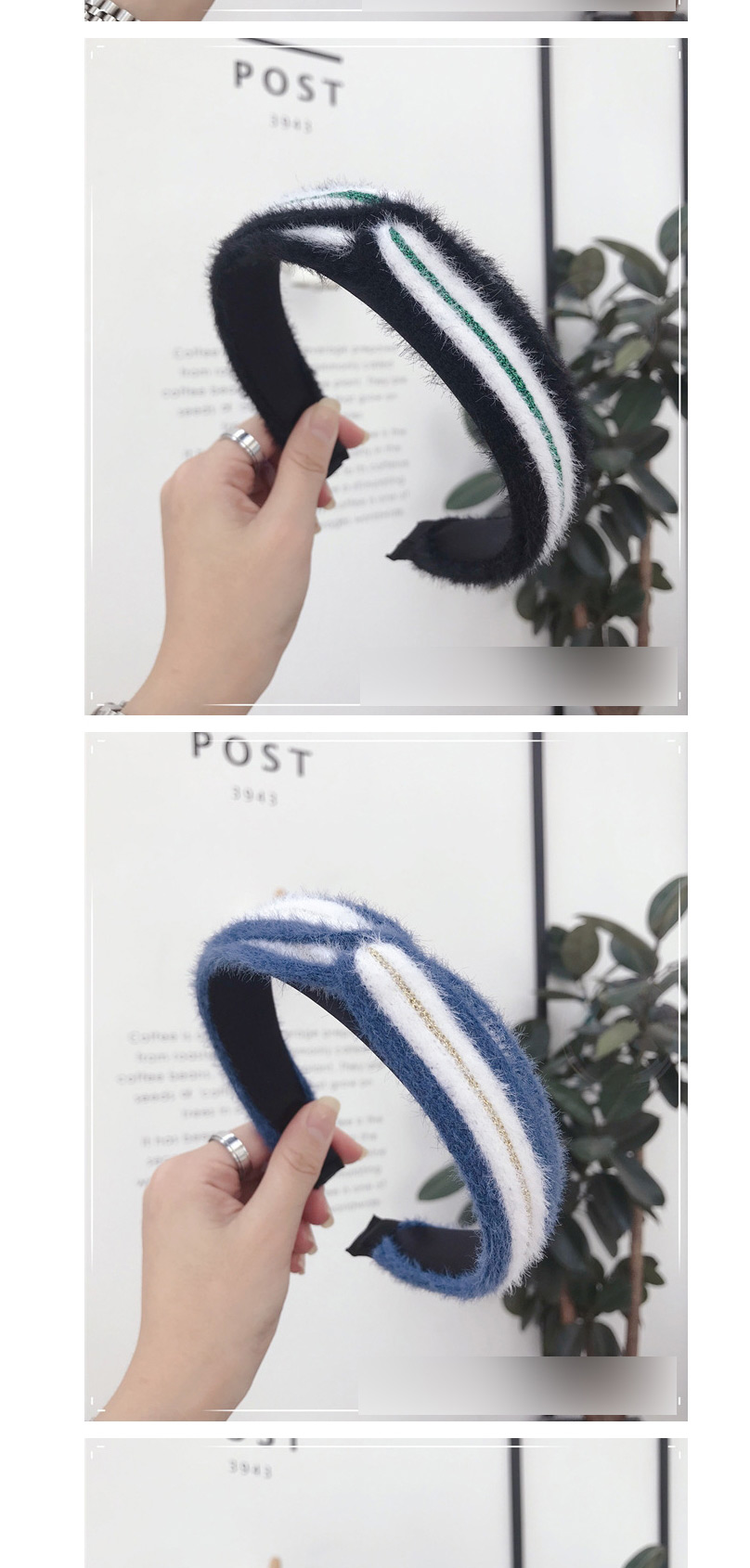 Fashion Khaki Water Bristle Stripes Contrast Color Cross Hooks Fine Side Headband,Head Band