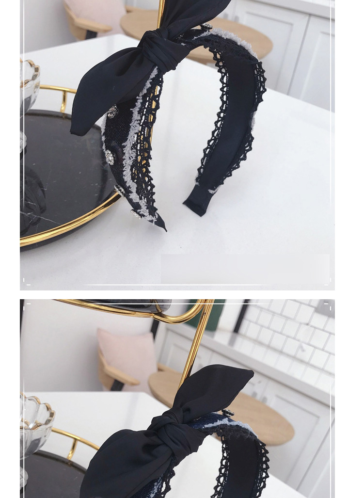 Fashion Black Denim With Diamond Bow Wide-brimmed Headband,Head Band
