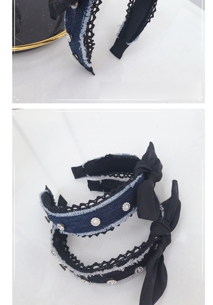 Fashion Blue Denim With Diamond Bow Wide-brimmed Headband,Head Band