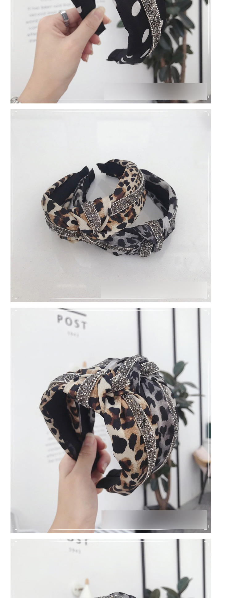 Fashion Leopard Gray Striped Diamond Knotted Wide-brimmed Headband,Head Band