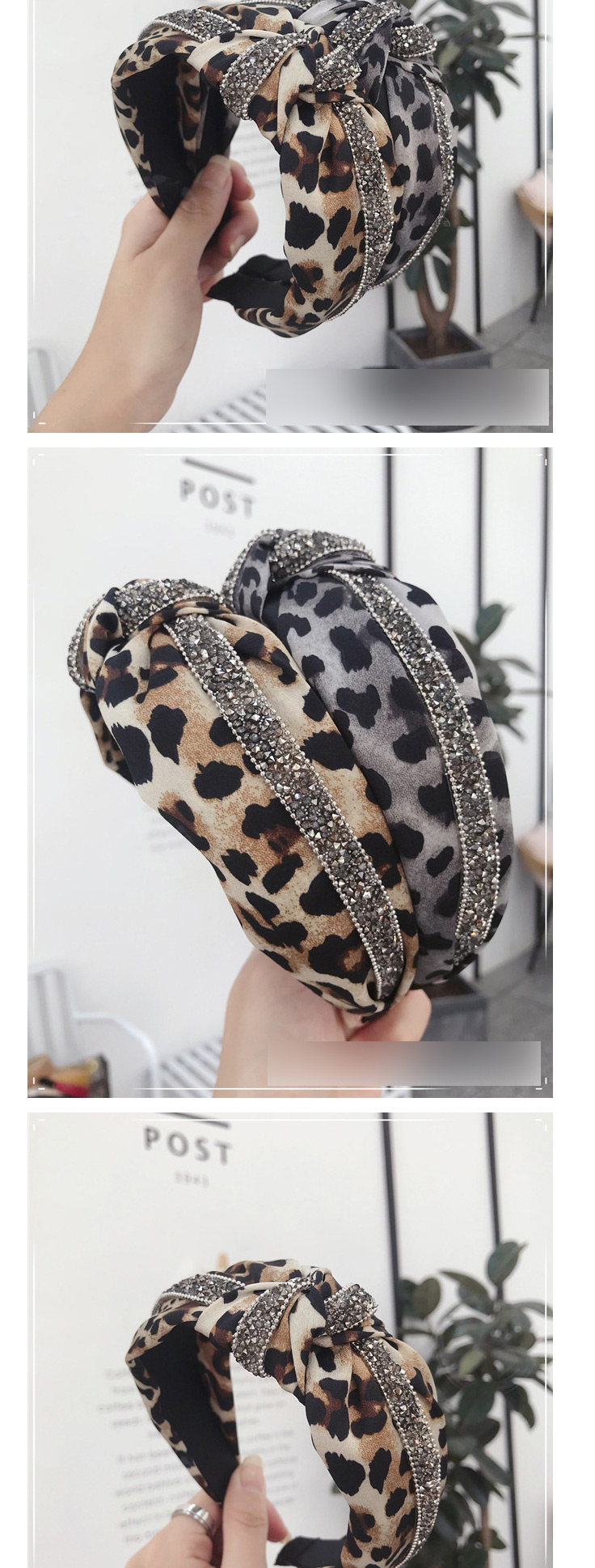 Fashion Leopard Gray Striped Diamond Knotted Wide-brimmed Headband,Head Band