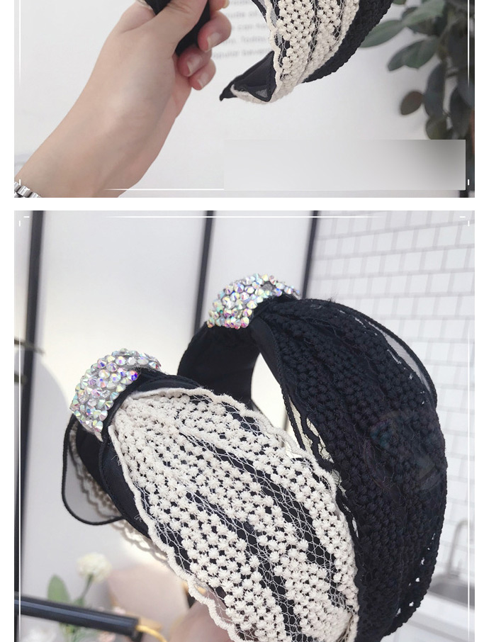 Fashion Black Lace Gauze Fabric With Diamond Knotted Wide-brimmed Headband,Head Band