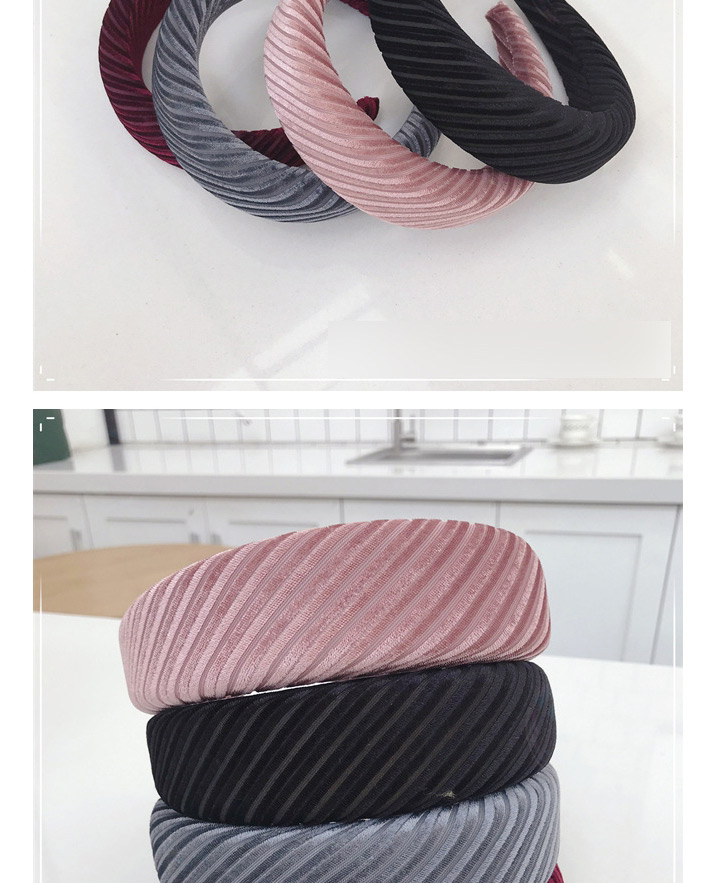 Fashion Pink Gold Velvet Diagonal Stripes Sponge Foam Wide-edge Light Headband,Head Band