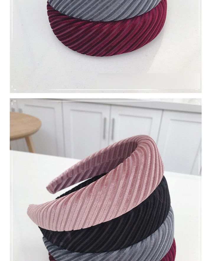 Fashion Pink Gold Velvet Diagonal Stripes Sponge Foam Wide-edge Light Headband,Head Band
