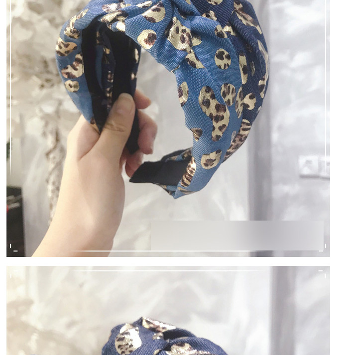 Fashion Light Color Denim Bronzing Leopard Knotted Wide-brimmed Headband,Head Band