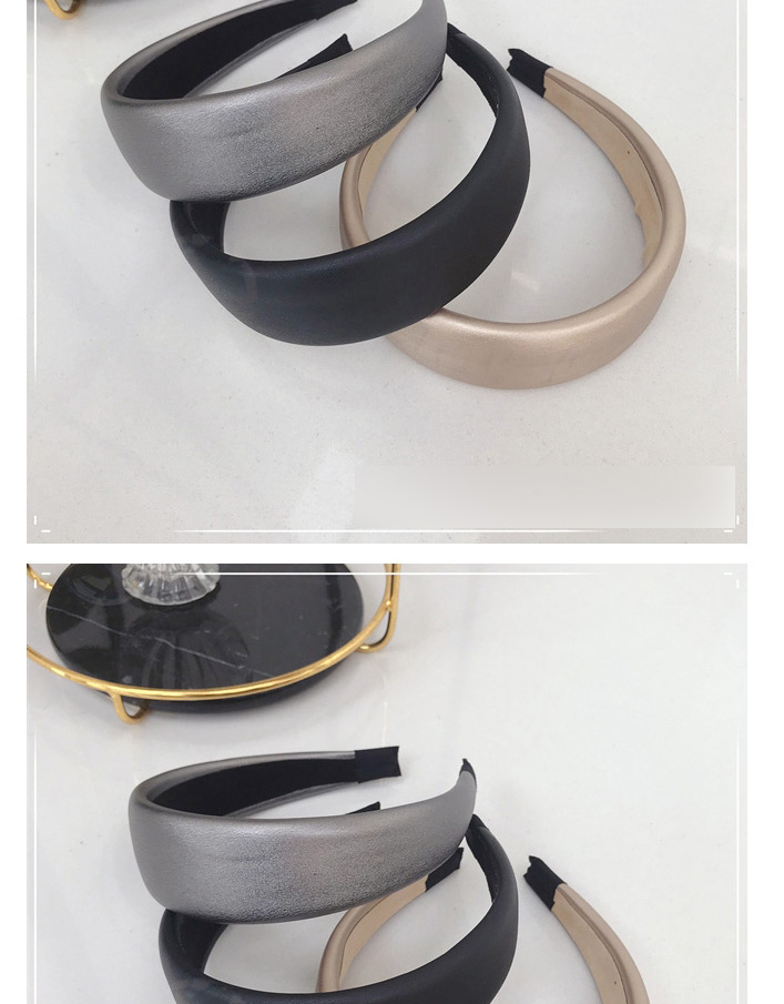 Fashion Khaki Pu Imitation Leather Light Board Wide Side Headband,Head Band