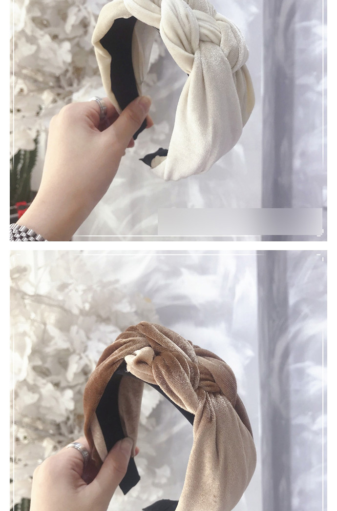 Fashion Beige Gold Velvet Braided Tweezers Knotted Wide-edge Toothless Headband,Head Band