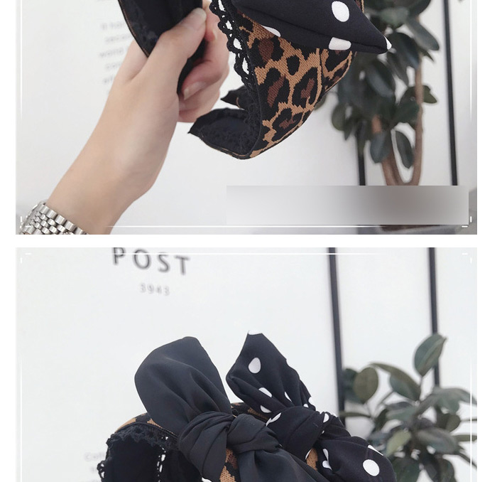 Fashion Black Openwork Lace Leopard Wave Point Bow Wide-brimmed Headband,Head Band