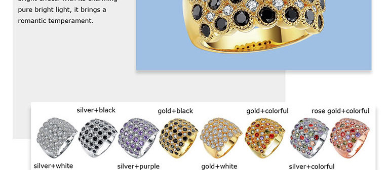 Fashion Gold + Black Zircon Copper Ring,Rings