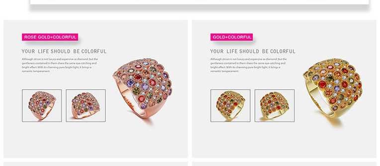 Fashion Rose Gold + Color Zircon Copper Ring,Rings