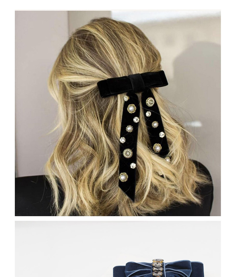 Fashion Black Bow Fringed Pearl-studded Geometric Hair Band,Hair Ribbons