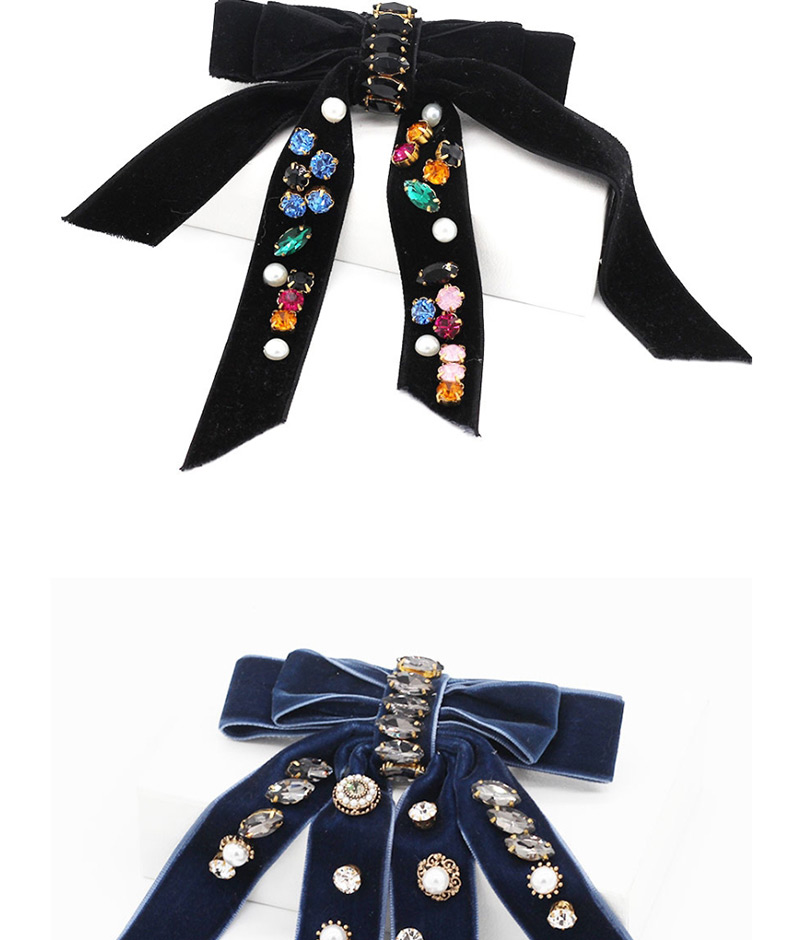 Fashion Black Bow Fringed Pearl-studded Geometric Hair Band,Hair Ribbons