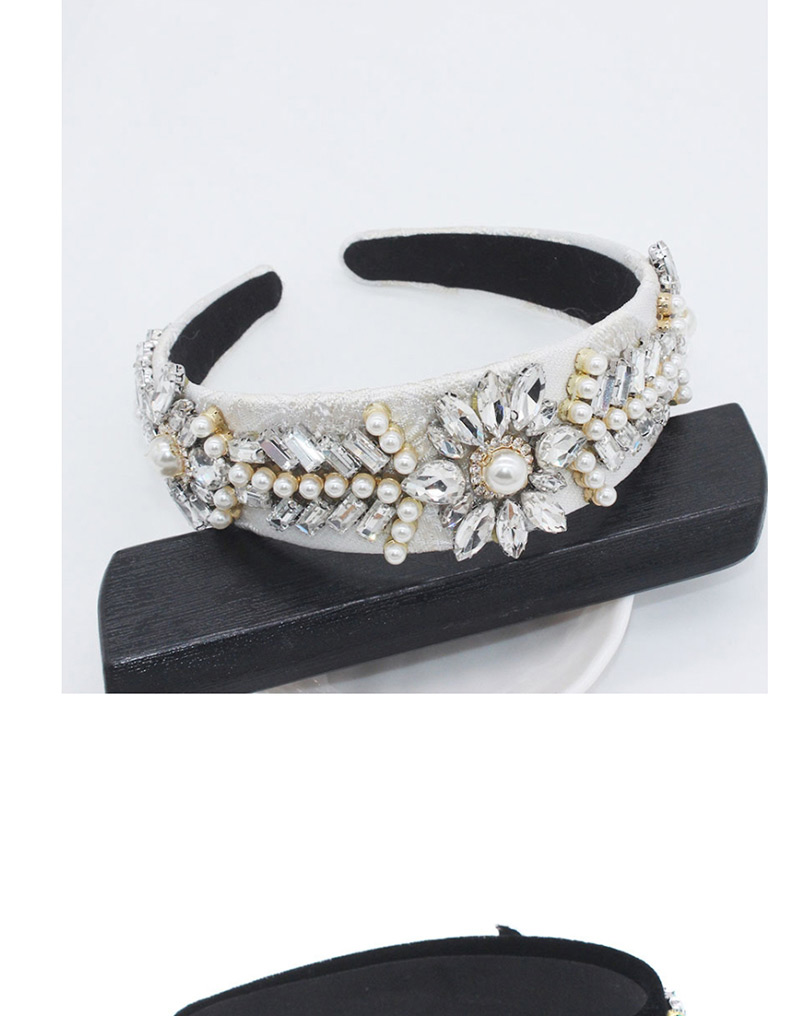 Fashion White Full Diamond Pearl Leaf Geometric Headband,Head Band