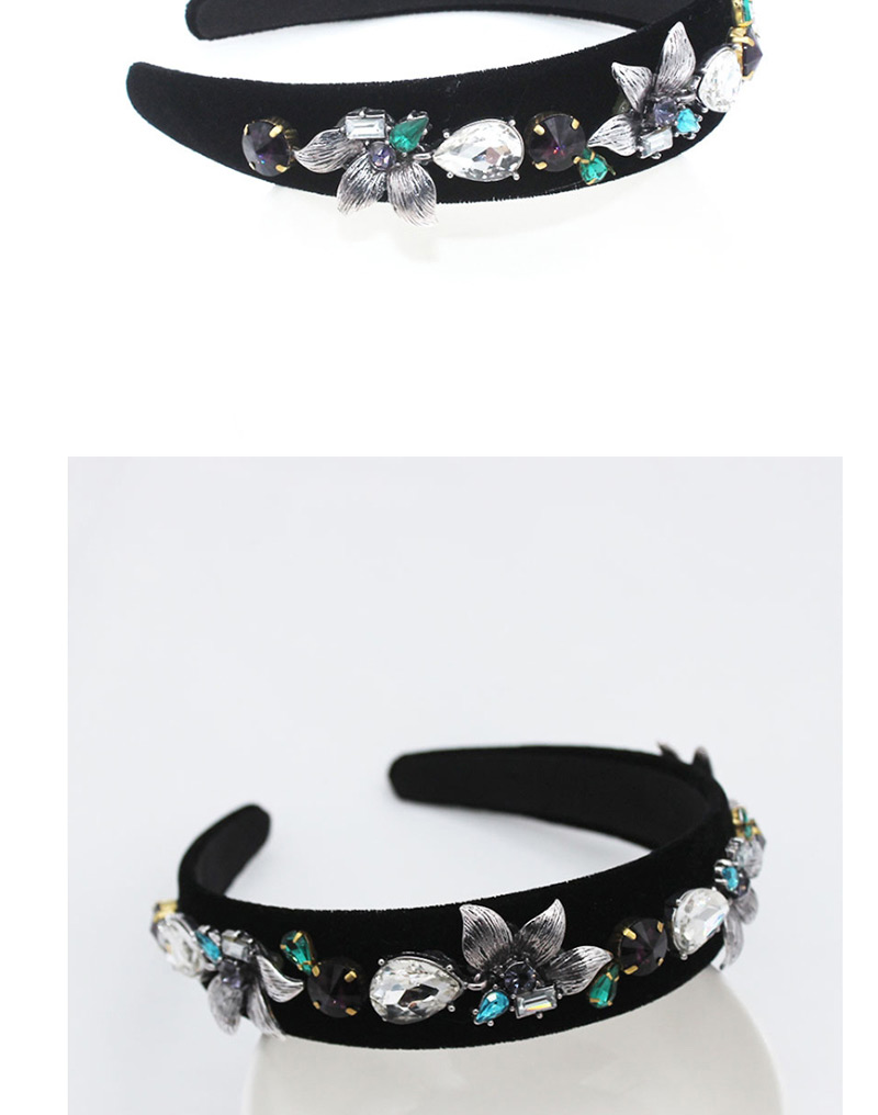 Fashion Gray-black Full Diamond Pearl Leaf Geometric Headband,Head Band