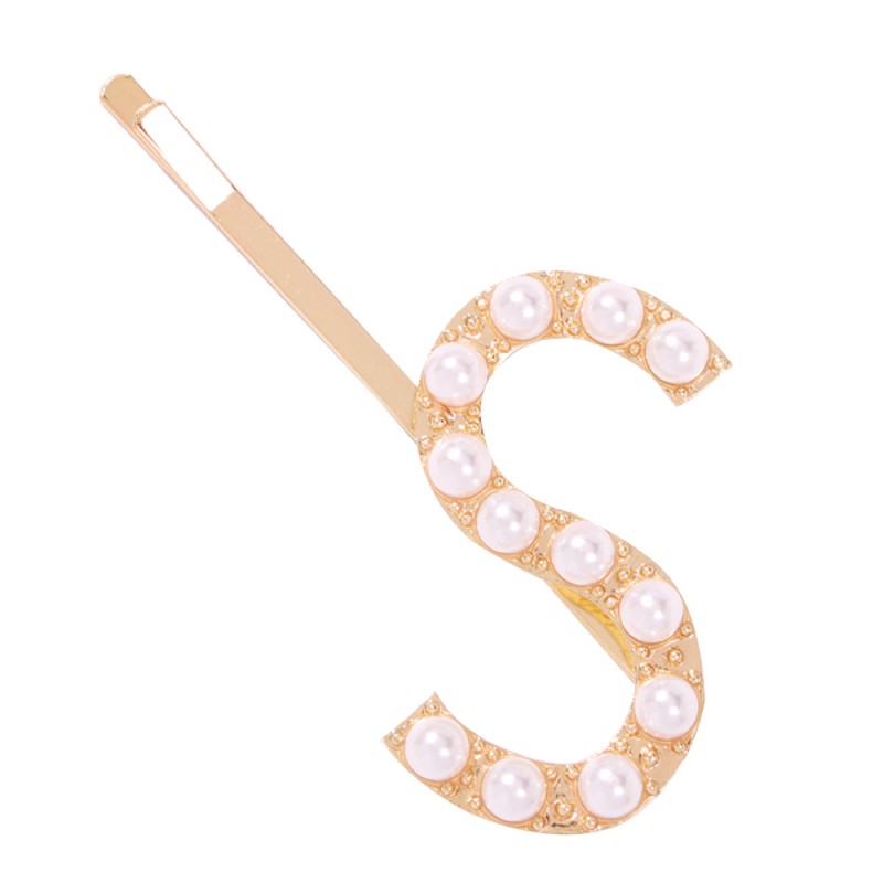 Fashion Diamond Gold K Alloy Diamondd Pearl Letter Clip,Hairpins