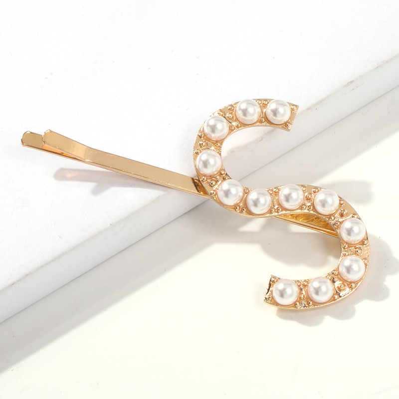 Fashion Diamond Gold R Alloy Diamondd Pearl Letter Clip,Hairpins