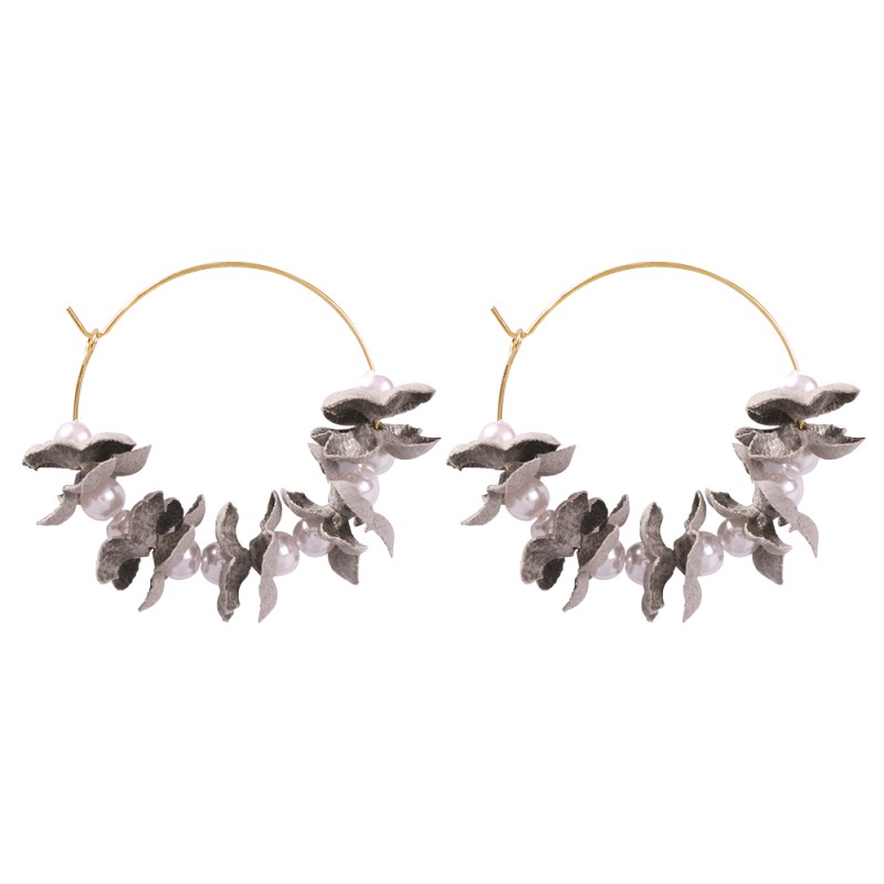 Fashion Gray Alloy Pearl Non-woven Flower Earrings,Hoop Earrings