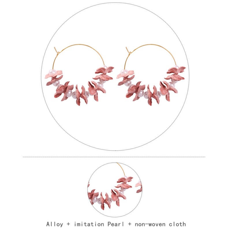 Fashion Gray Alloy Pearl Non-woven Flower Earrings,Hoop Earrings