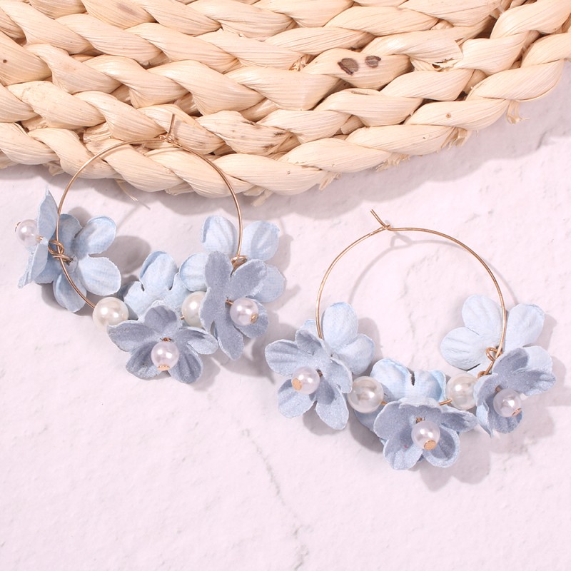 Fashion White Alloy Pearl Non-woven Flower Earrings,Hoop Earrings