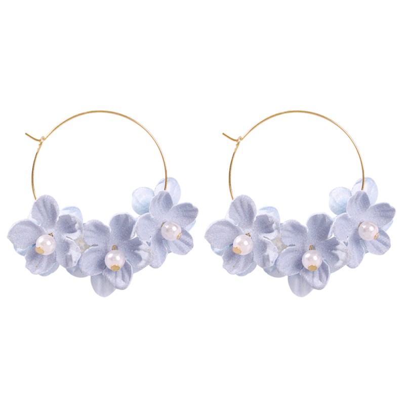 Fashion Light Blue Alloy Pearl Non-woven Flower Earrings,Hoop Earrings