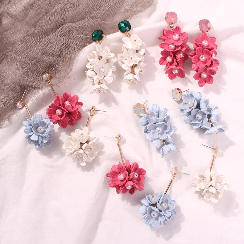 Fashion Light Blue (drill) Alloy Pearl Flower Earrings,Drop Earrings