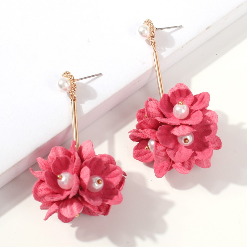 Fashion Watermelon Red (drill) Alloy Pearl Flower Earrings,Drop Earrings